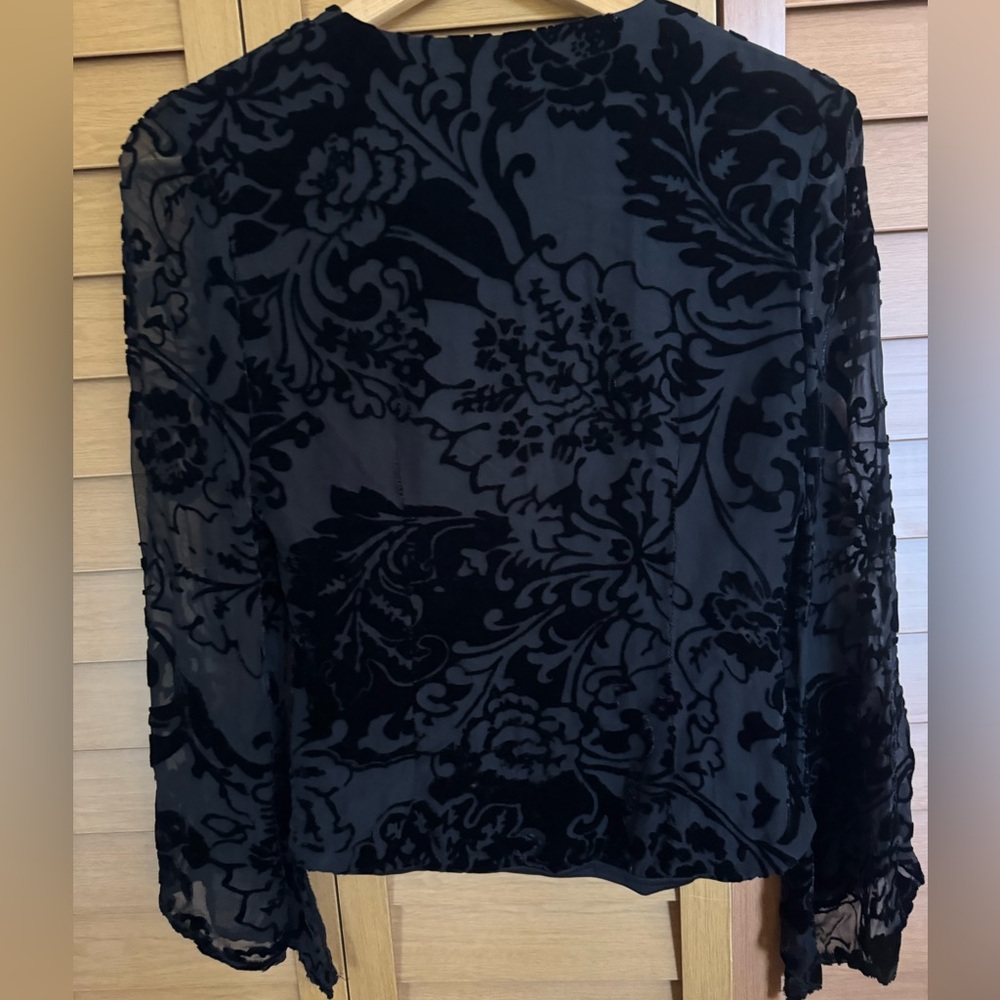 Burnout Black Floral Velvet Cross Body L/S Blouse Jkt Romantic Gothic Victorian - Picture 4 of 7
